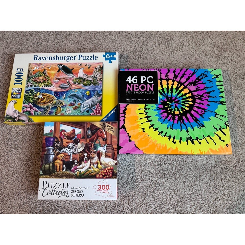 Ravensburger Puzzle (Lot Of 3) Ocean, Barnyard & Neon Toys/Games/Entertainment